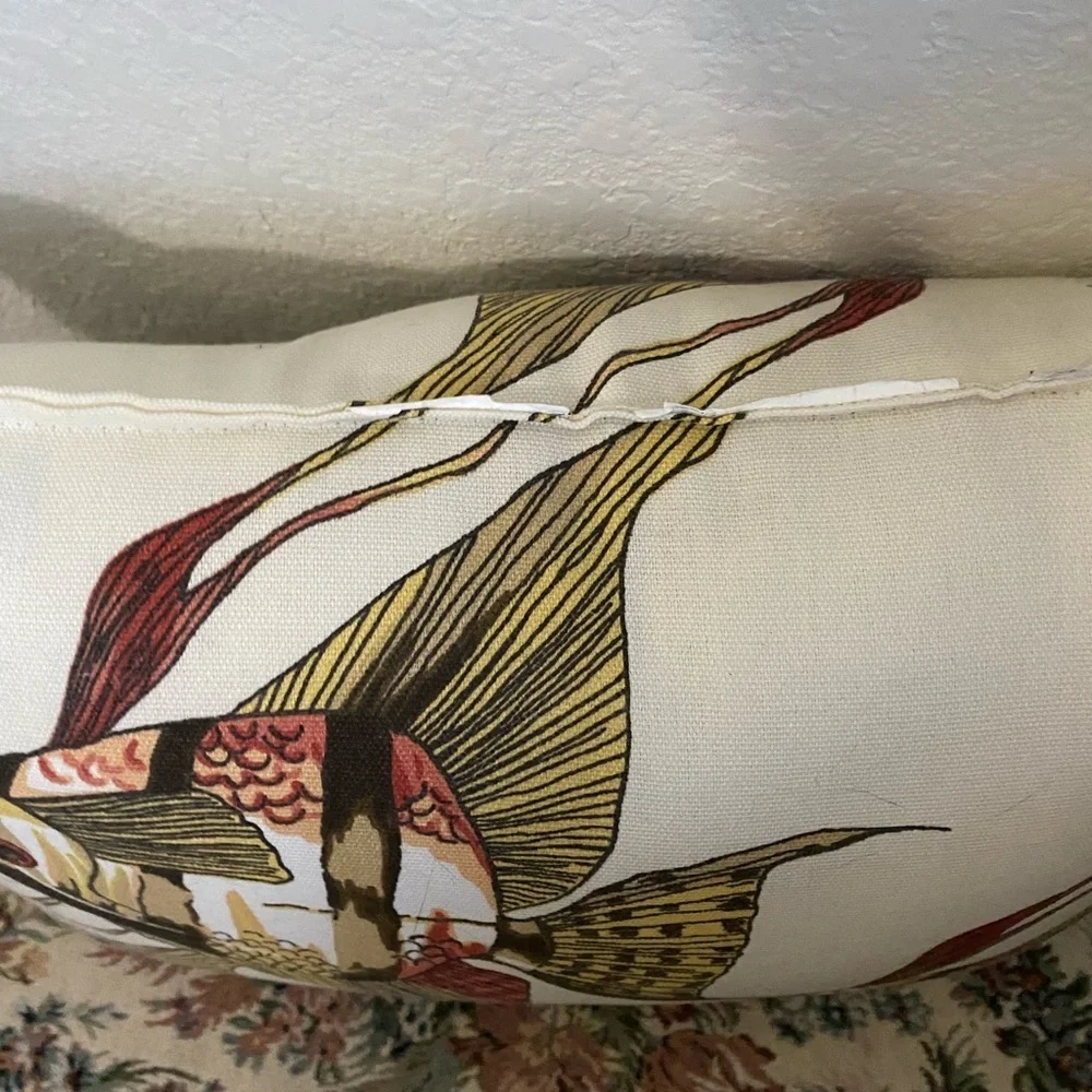Pottery Barn Nautical Tropical Angel Fish Print Indoor Outdoor 15” Decor Pillow